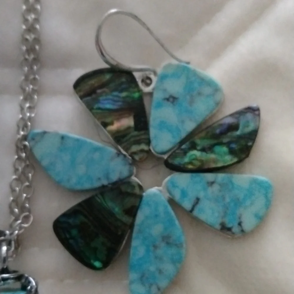 RLM SS Turquoise & Abalone genuine stones dangle earrings